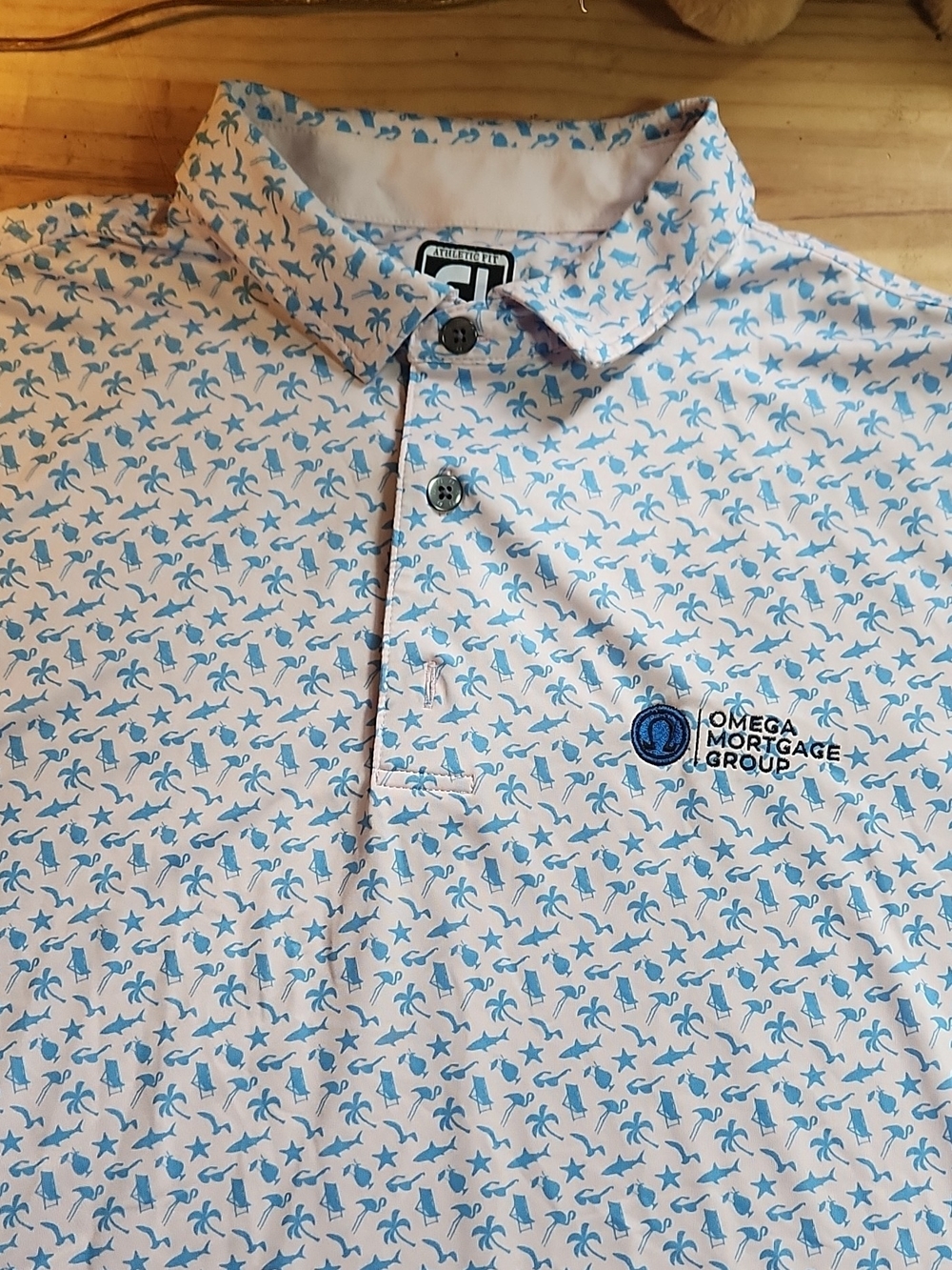 FootJoy Athletic Fit Polo Men's XL White/Blue Graphic Print Golf Stretch Logo